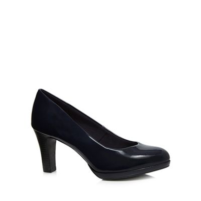 Good for the Sole Navy patent high wide fit court shoes